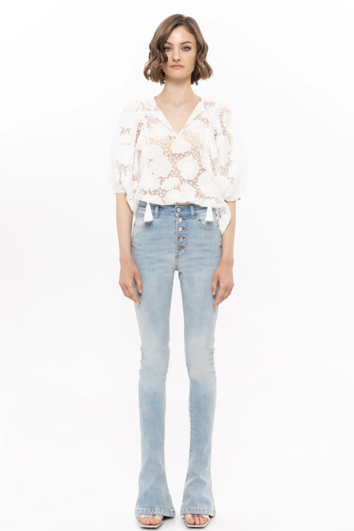 Clearance Puff sleeve organza top Tops