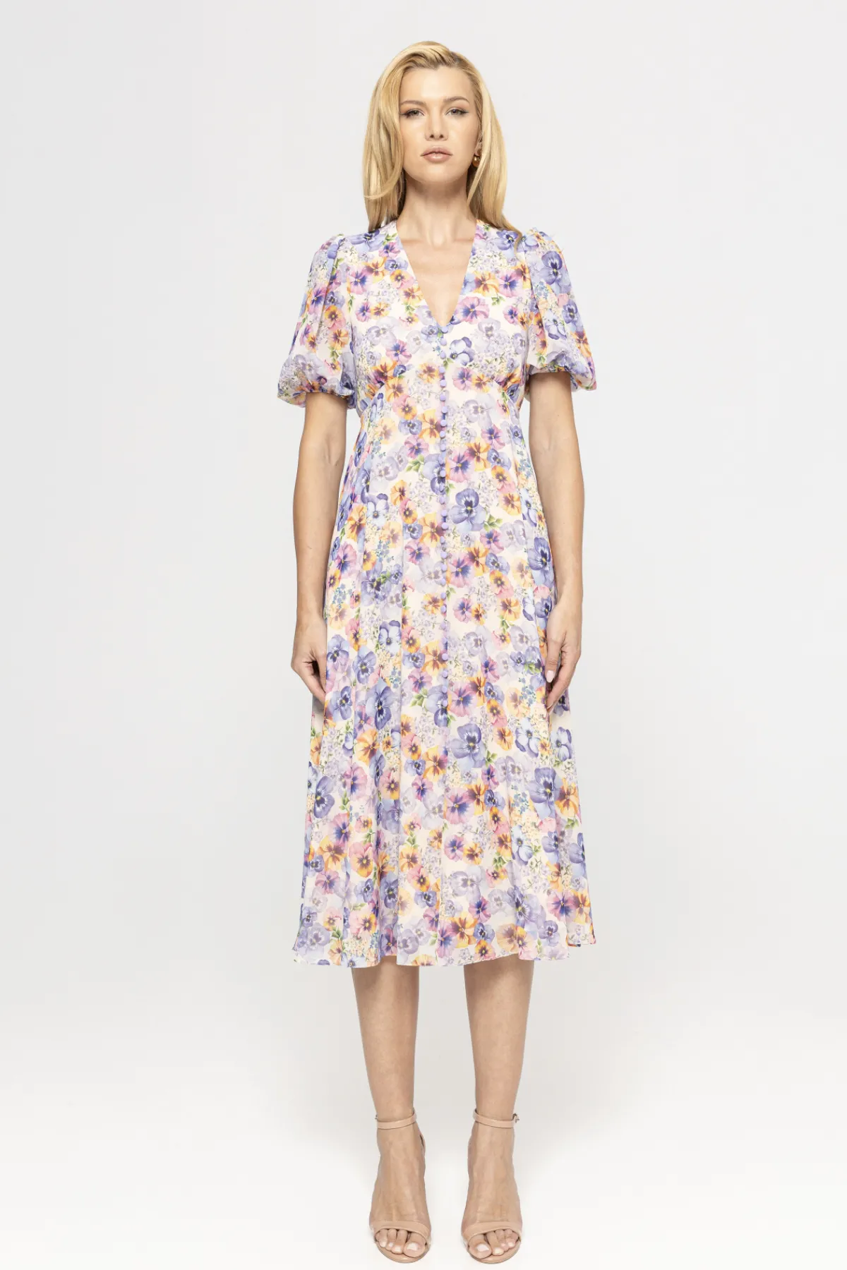 Best Sale Puff sleeves floral- midi dress Dresses