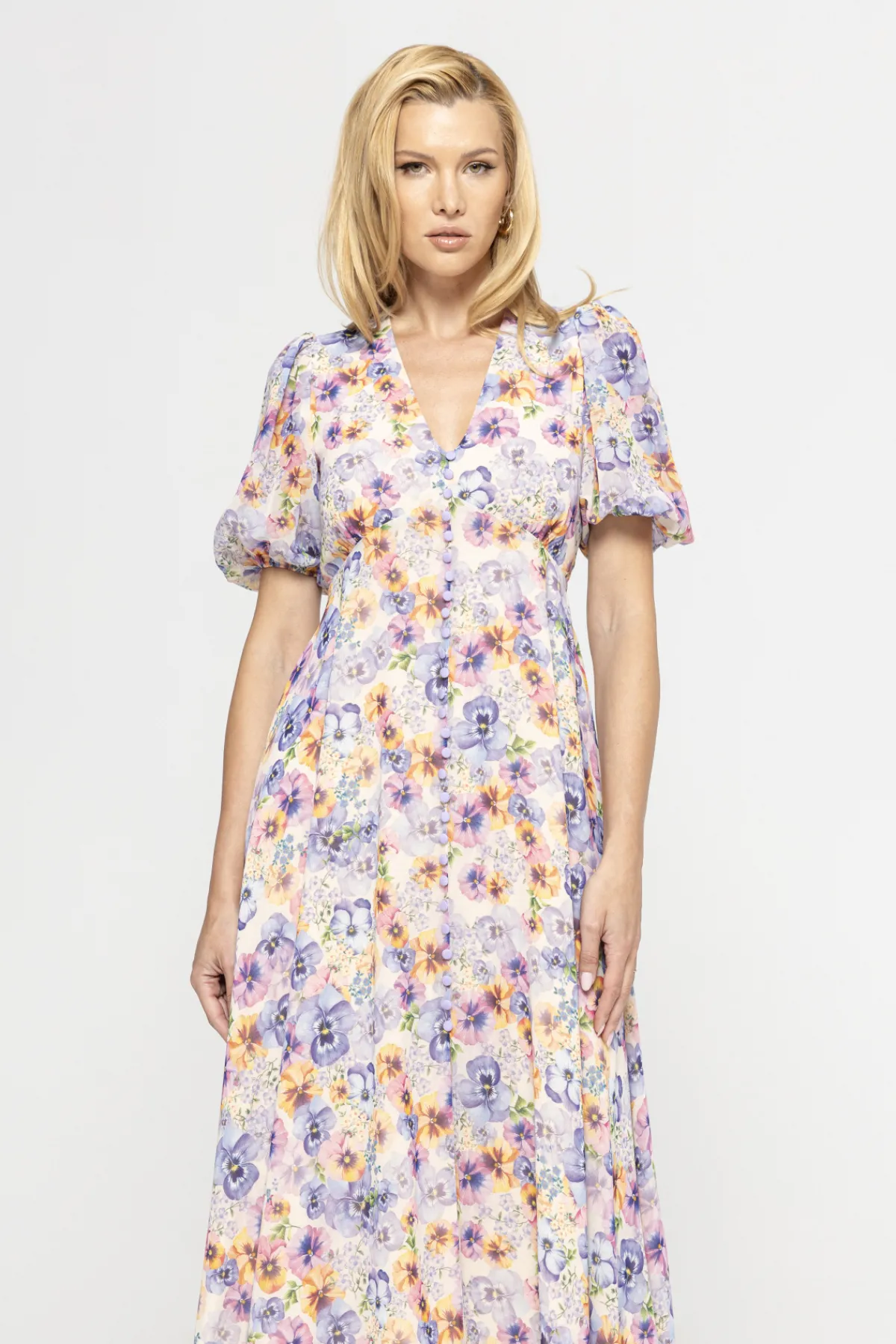 Best Sale Puff sleeves floral- midi dress Dresses