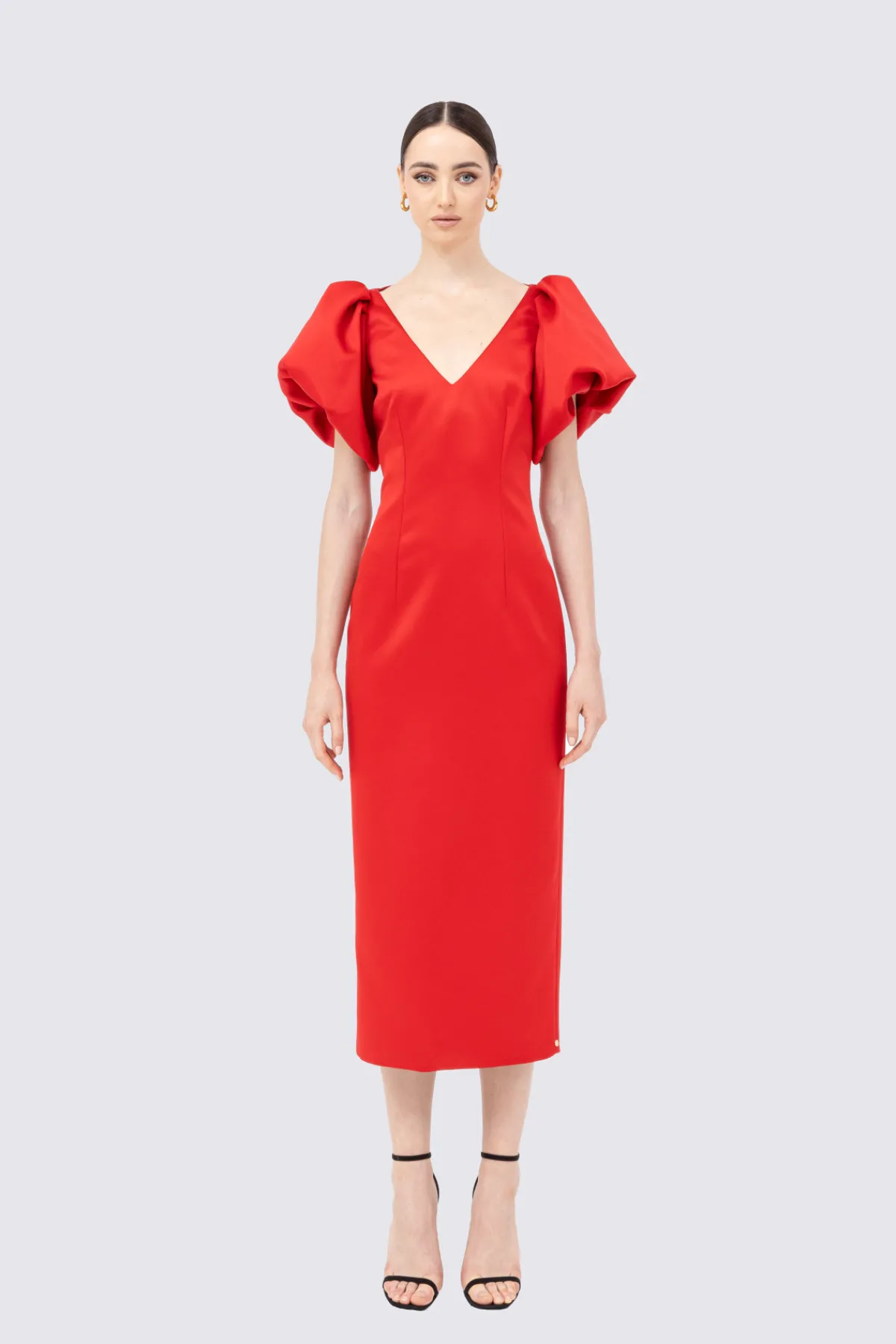 Discount Puff sleeves taffeta midi dress Dresses