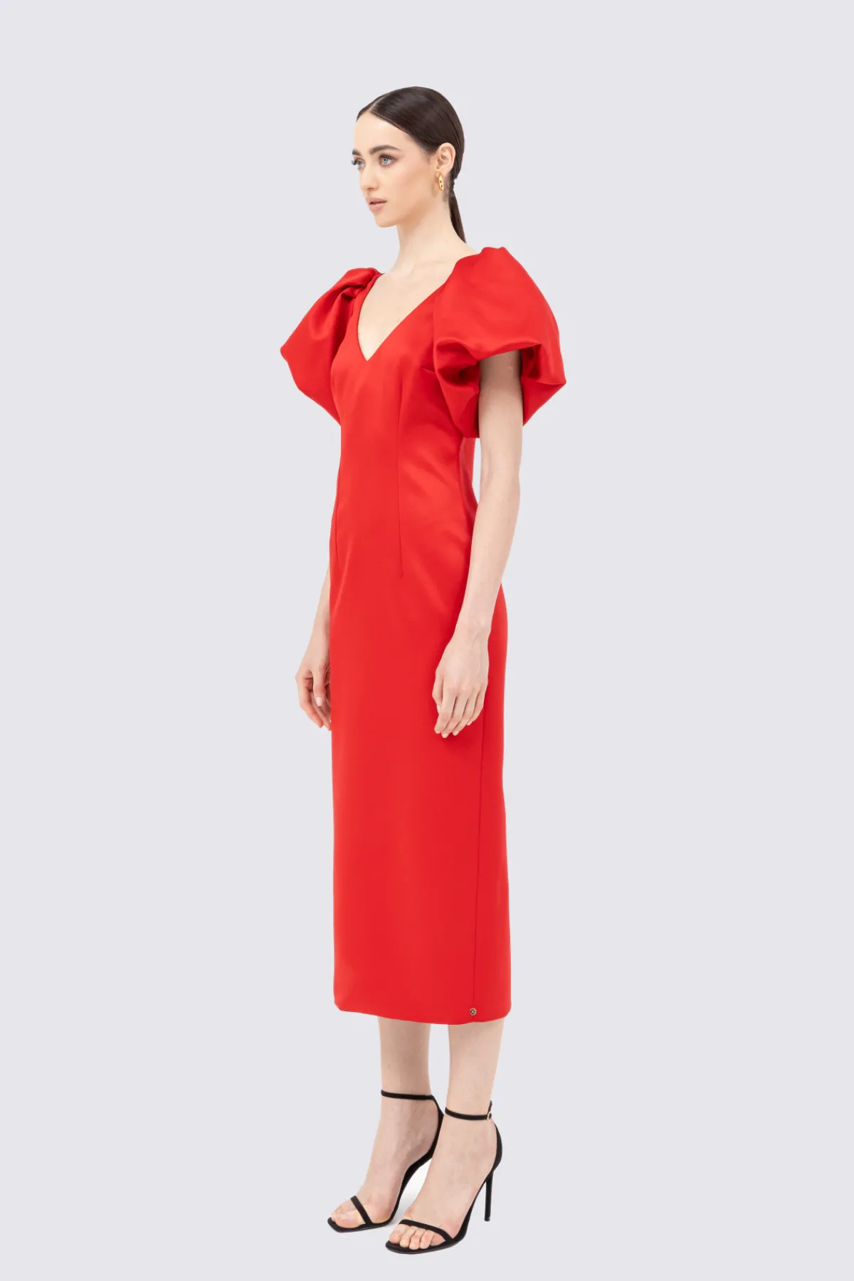 Discount Puff sleeves taffeta midi dress Dresses