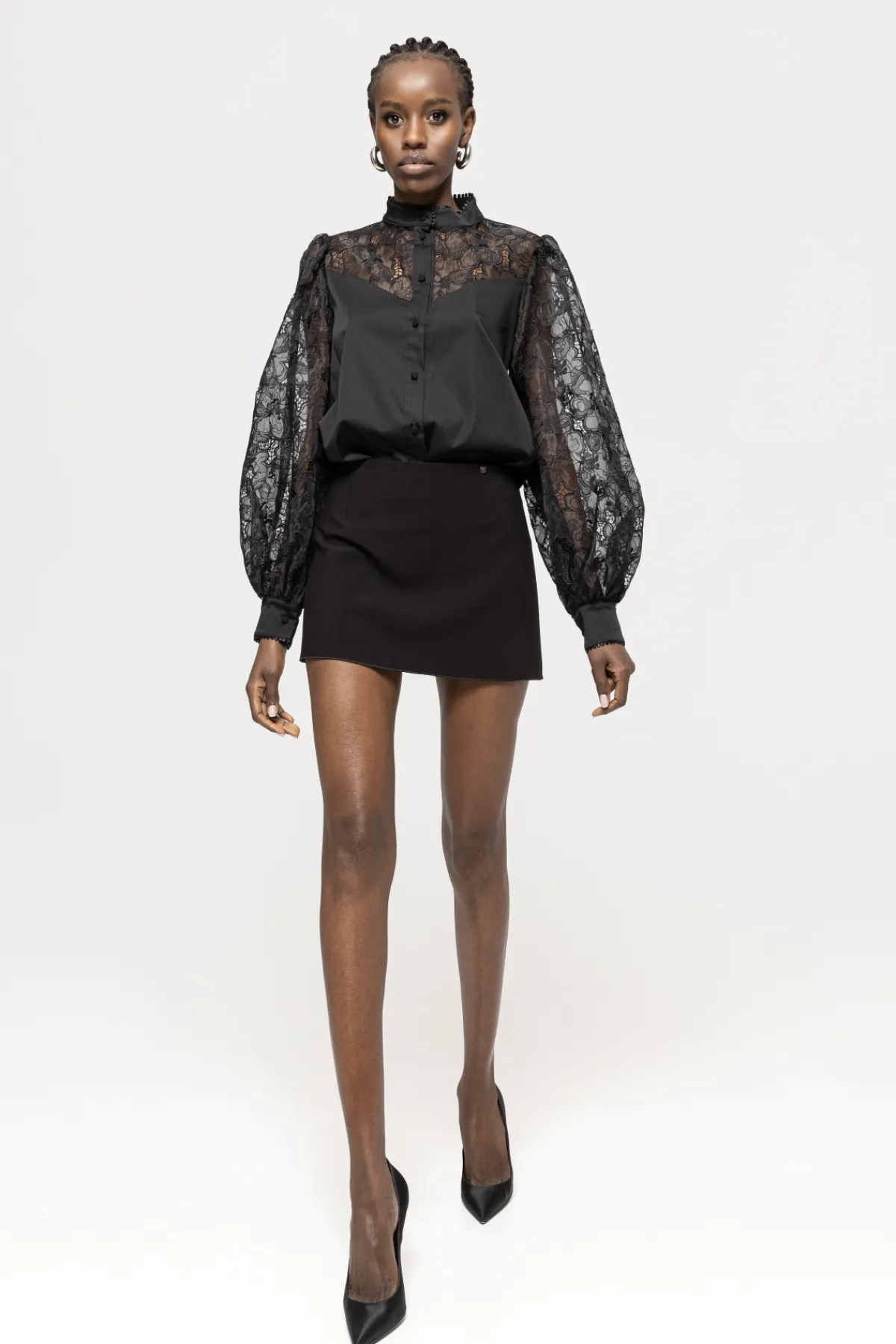 Cheap Puff-sleeve cotton shirt Tops