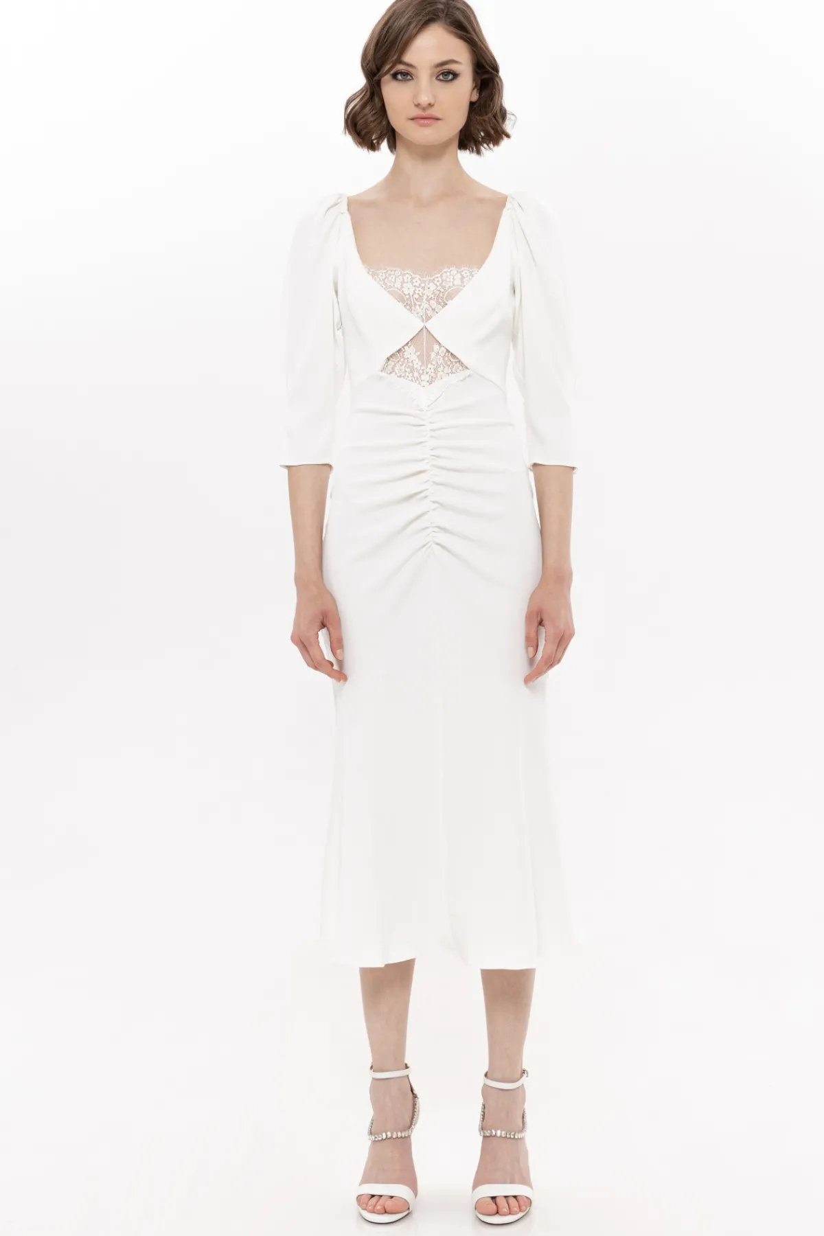 Shop Puff-sleeve midi dress Dresses