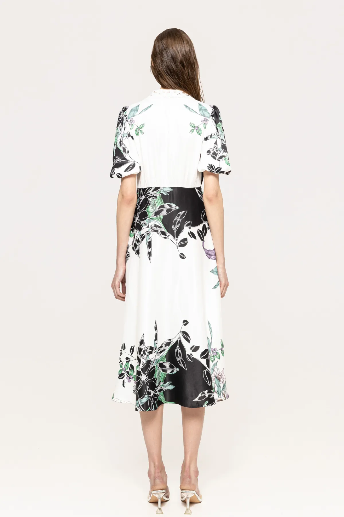Fashion Puff-sleeve viscose midi dress Dresses