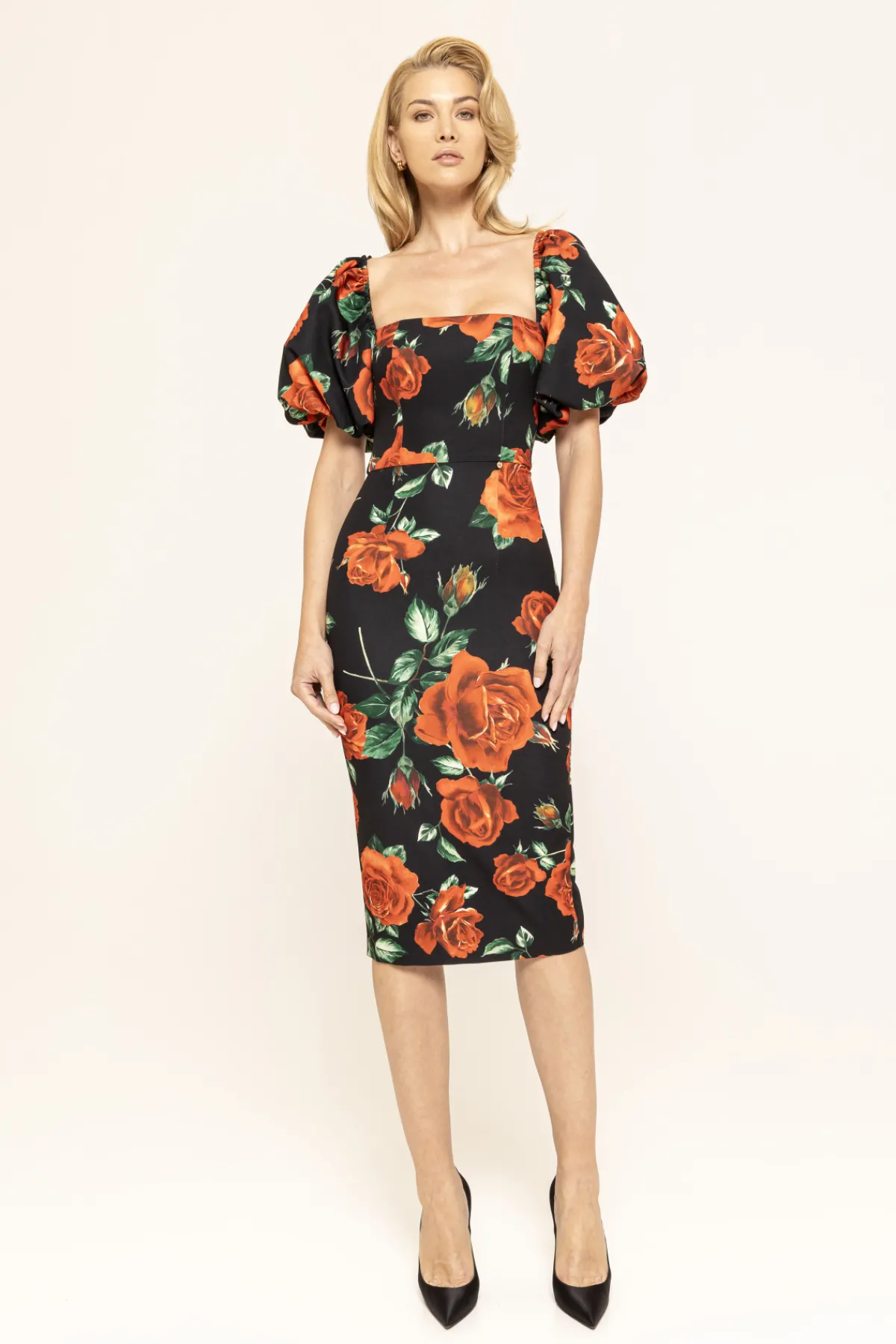 Outlet Puff-sleeved midi dress Dresses