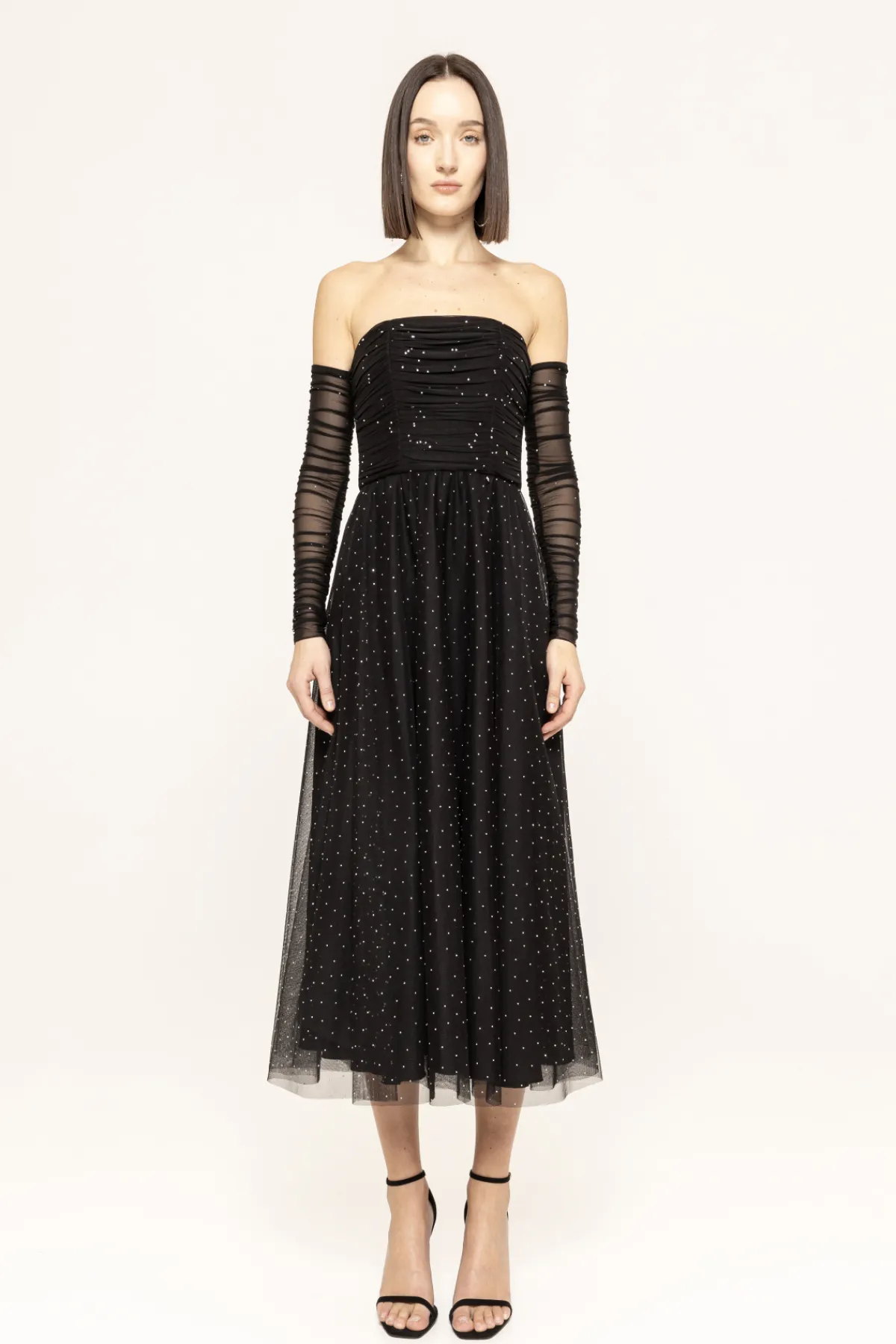Fashion Rhinestone-embellished tulle midi dress Dresses
