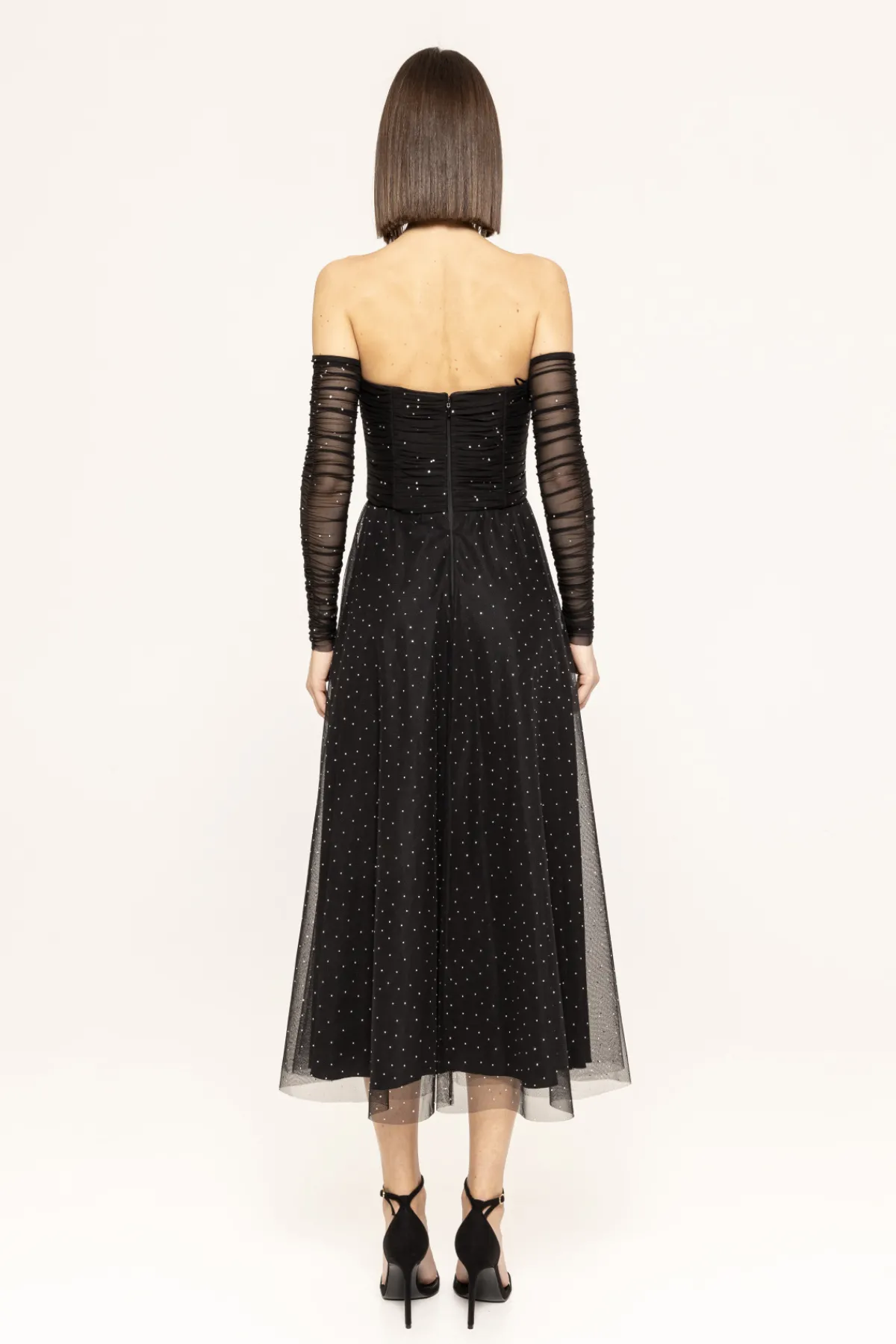 Fashion Rhinestone-embellished tulle midi dress Dresses