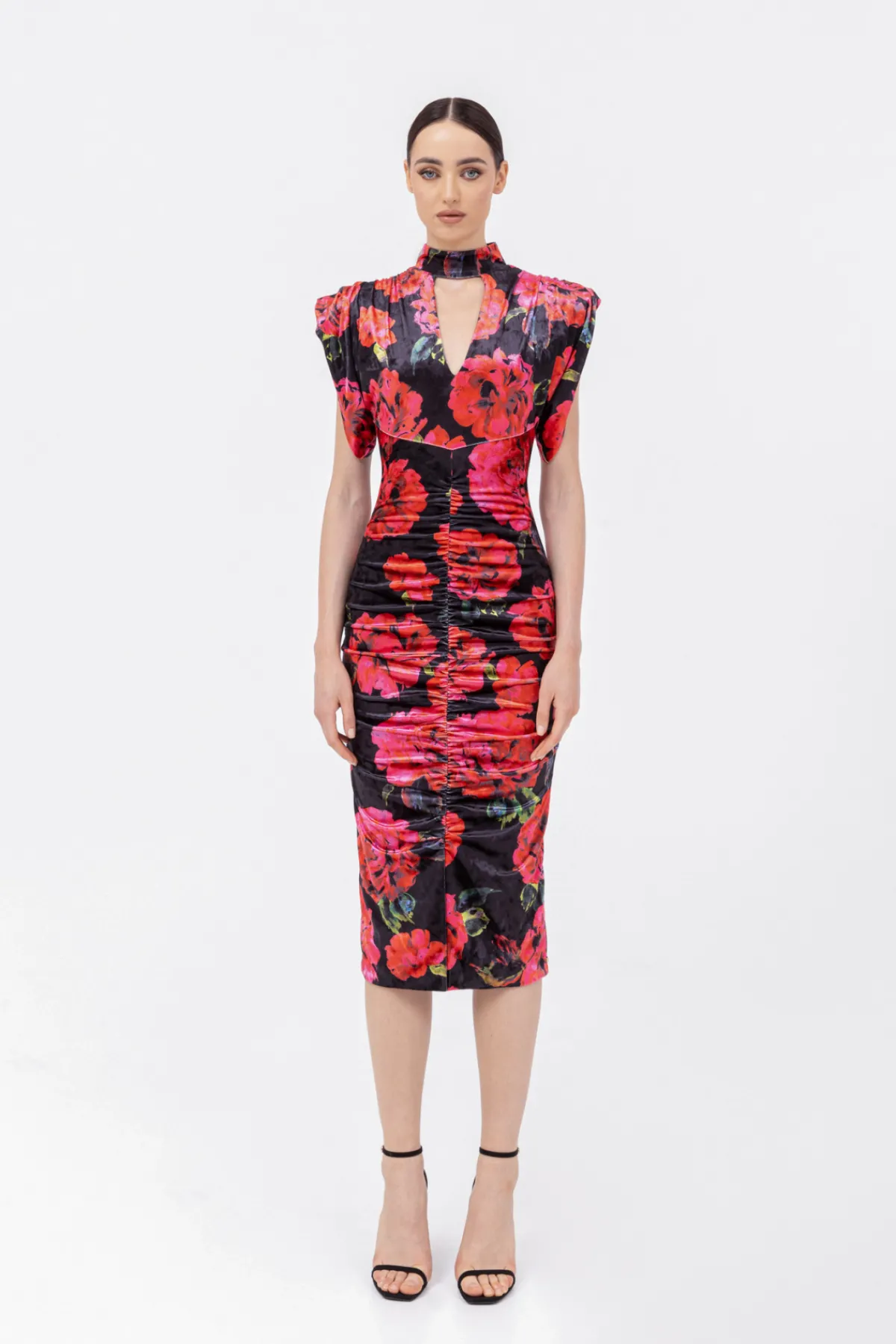 Fashion Ruched velvet midi dress Dresses