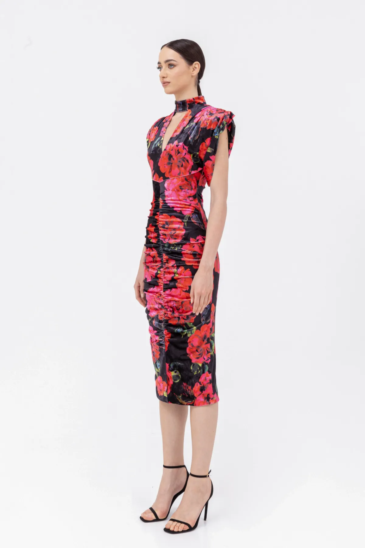 Fashion Ruched velvet midi dress Dresses