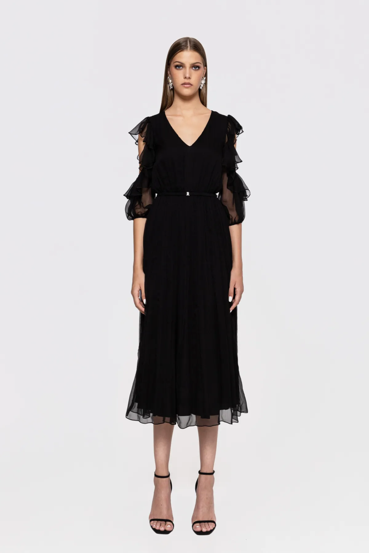 Fashion Ruffled silk midi dress Dresses