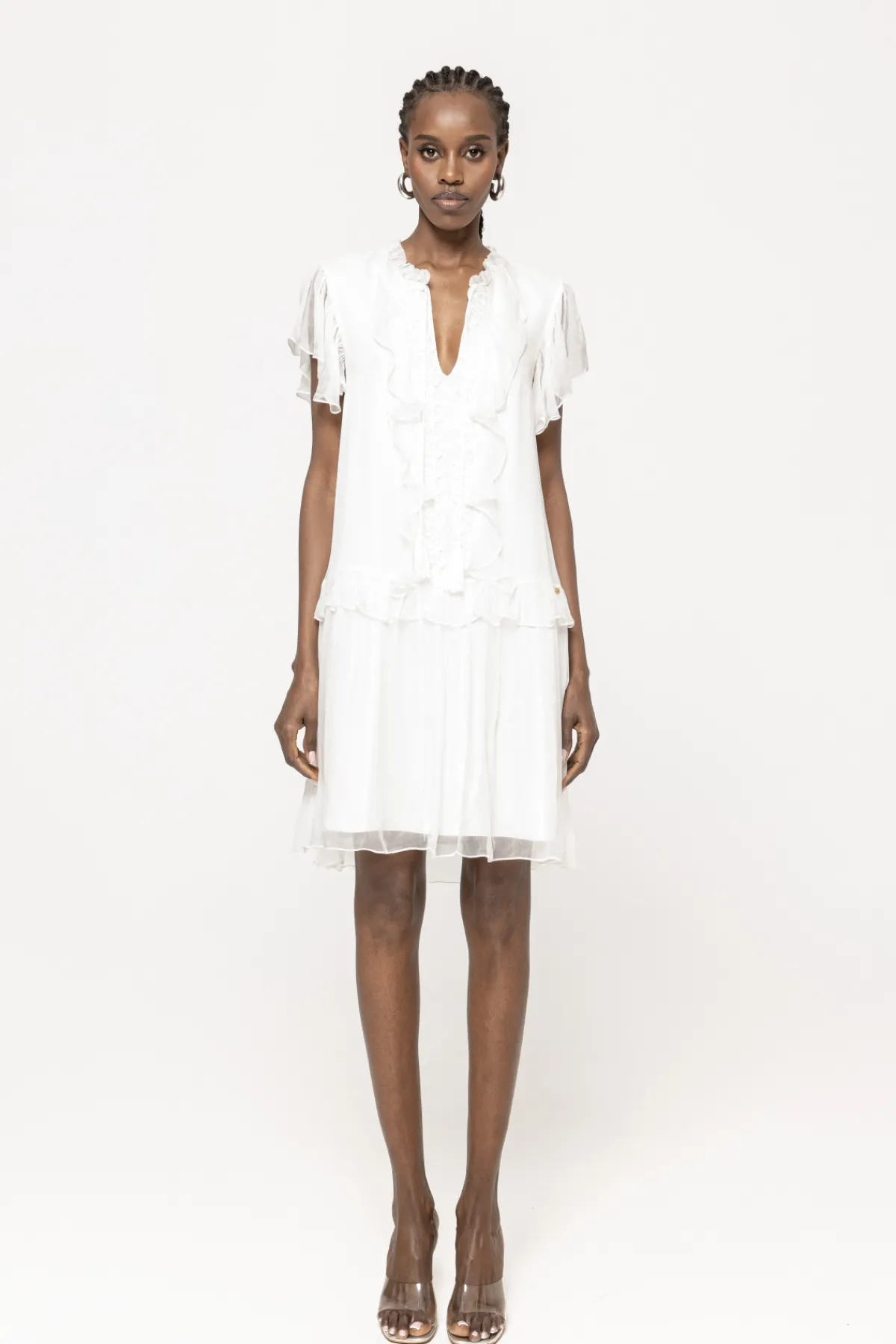 Fashion Ruffled silk midi dress Dresses