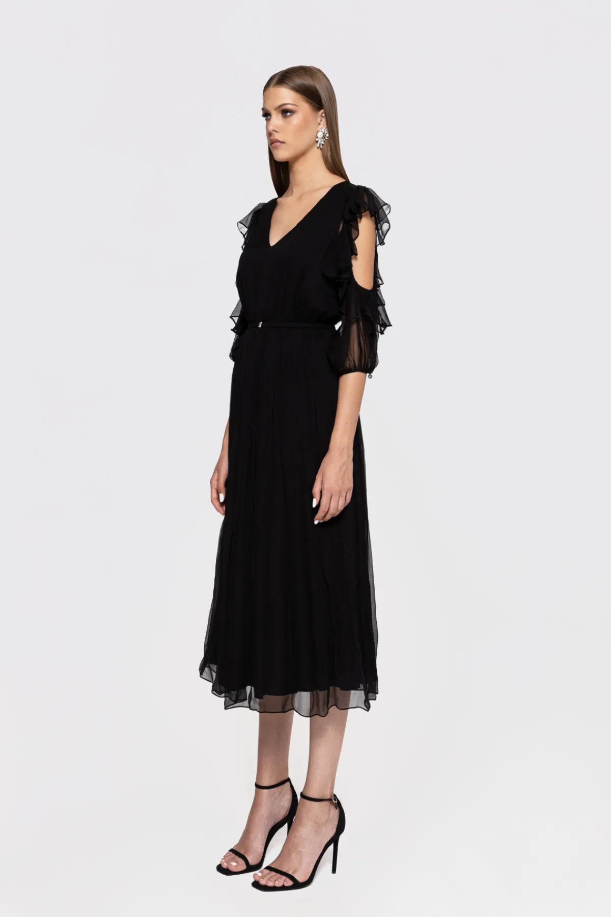 Fashion Ruffled silk midi dress Dresses