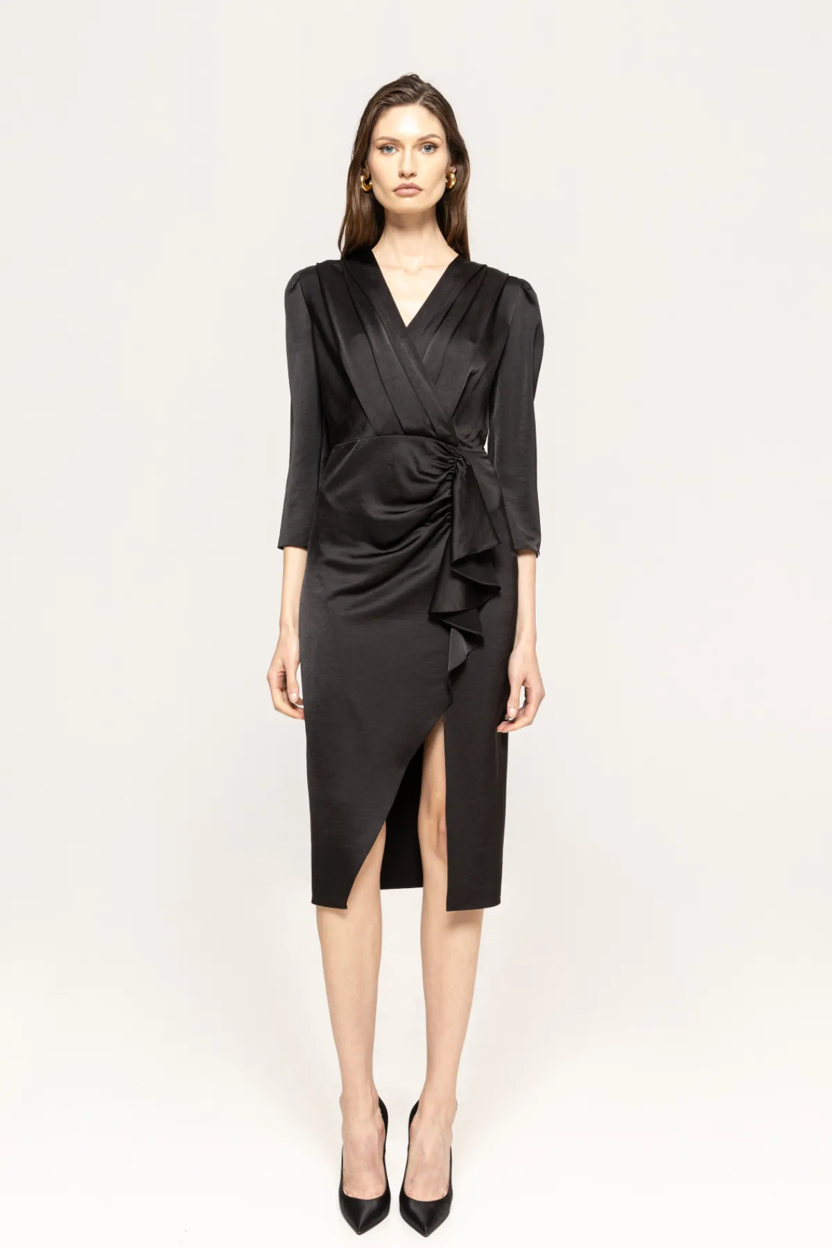 Outlet Satin effect viscose midi dress Dresses
