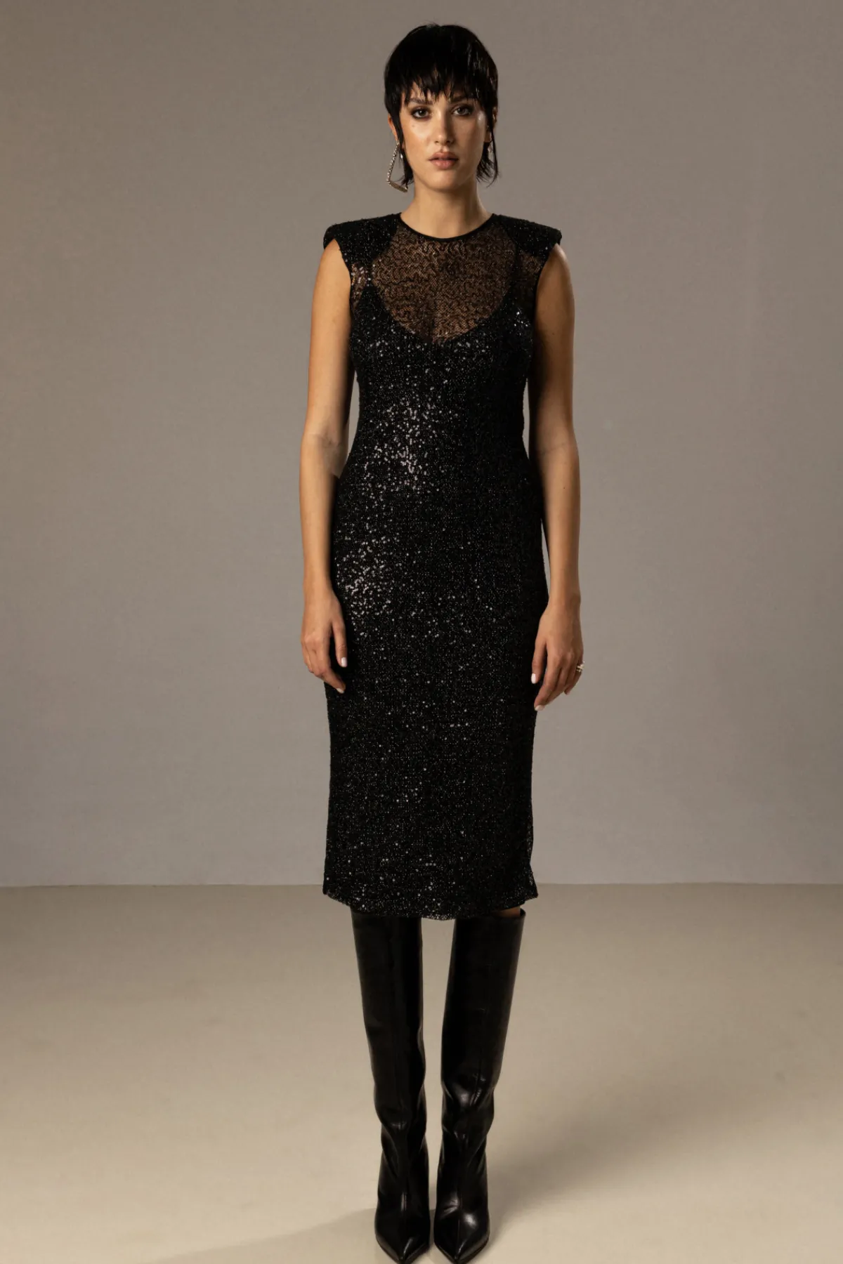 Shop Sequined mesh midi dress Dresses