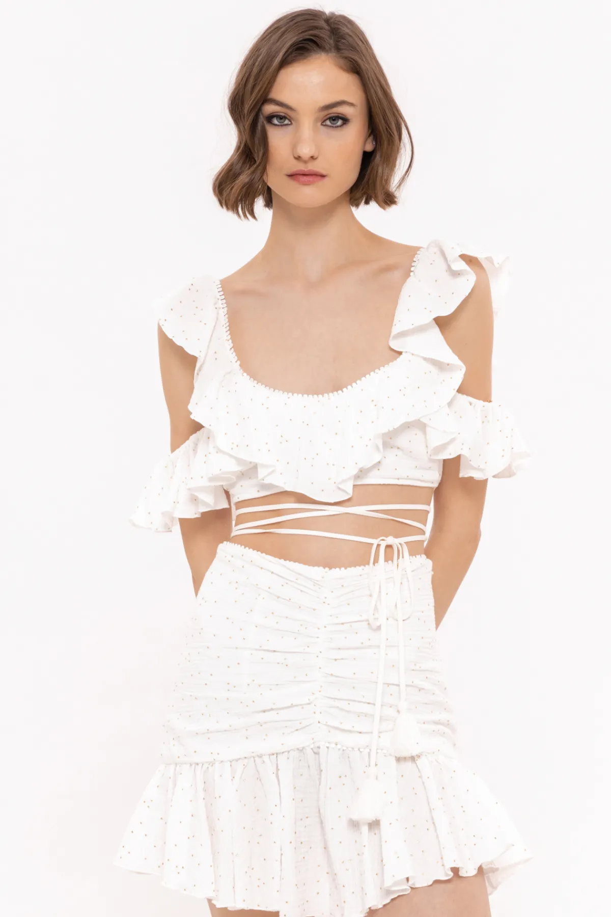 Fashion Stud-embellished cotton crop top Tops
