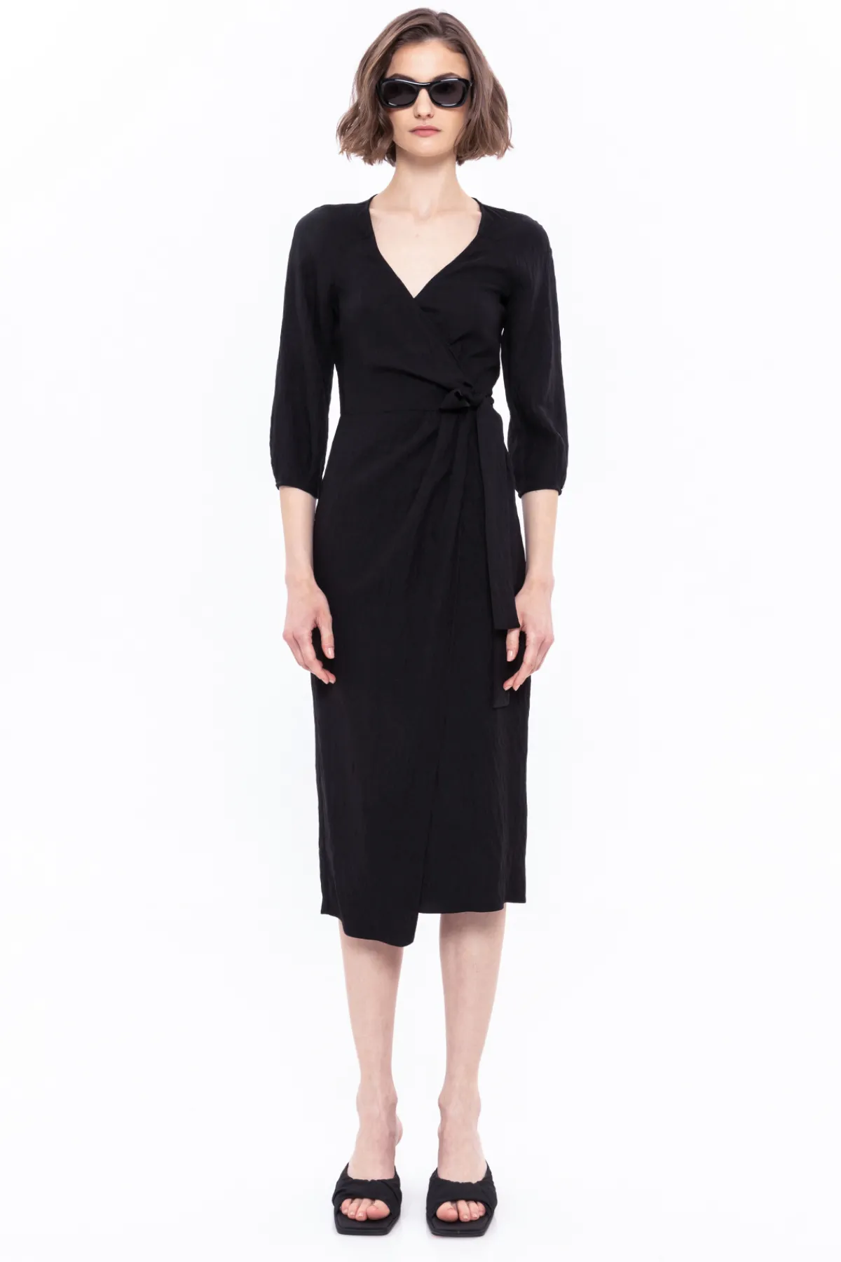 Fashion Tied-waist viscose wrap dress Dresses