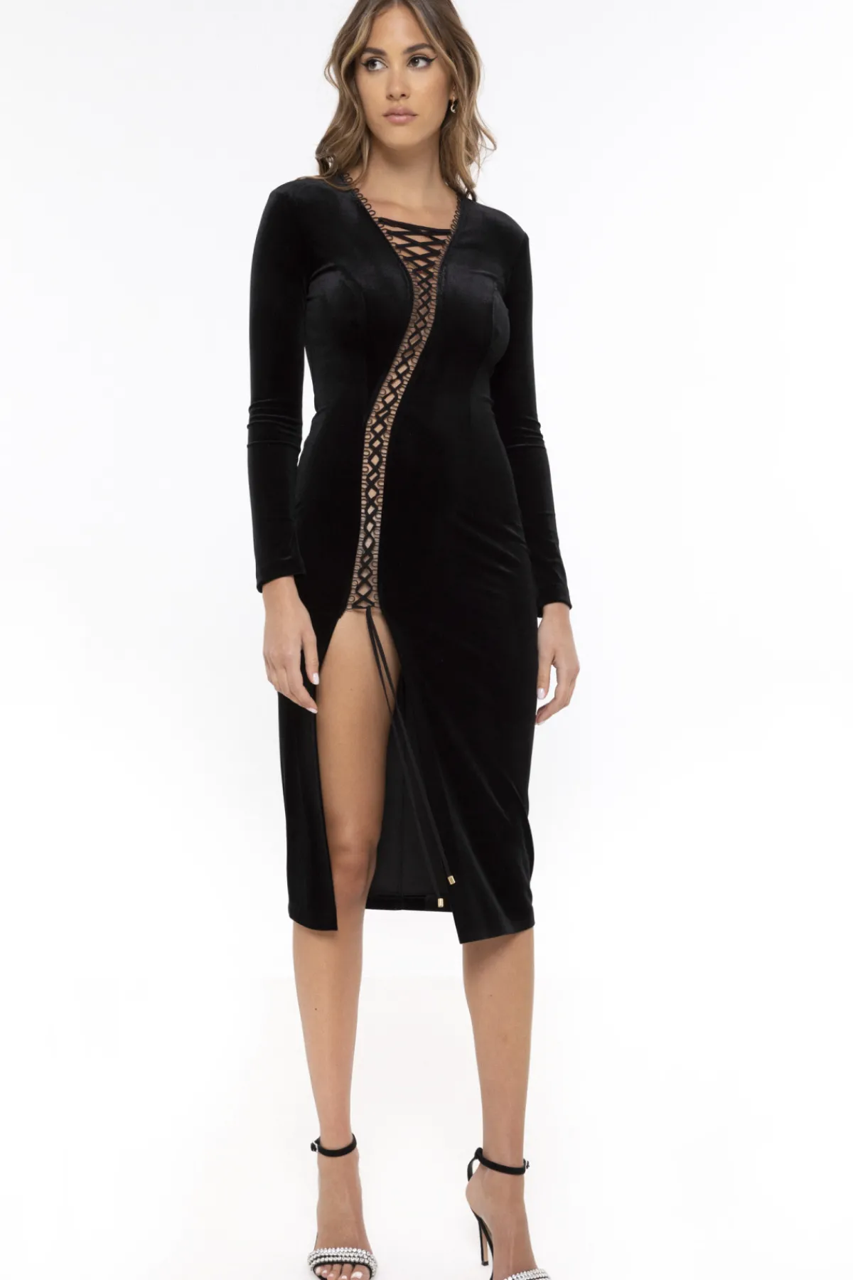 Cheap Transparent insert velvet dress Dresses