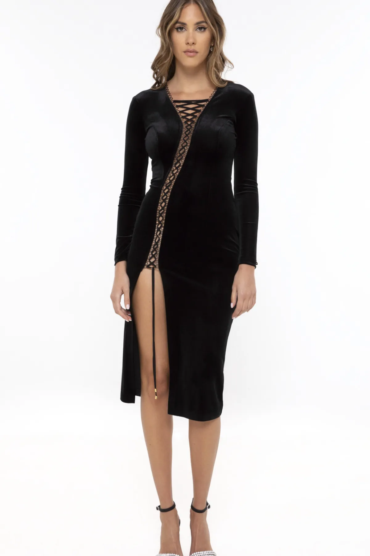 Cheap Transparent insert velvet dress Dresses
