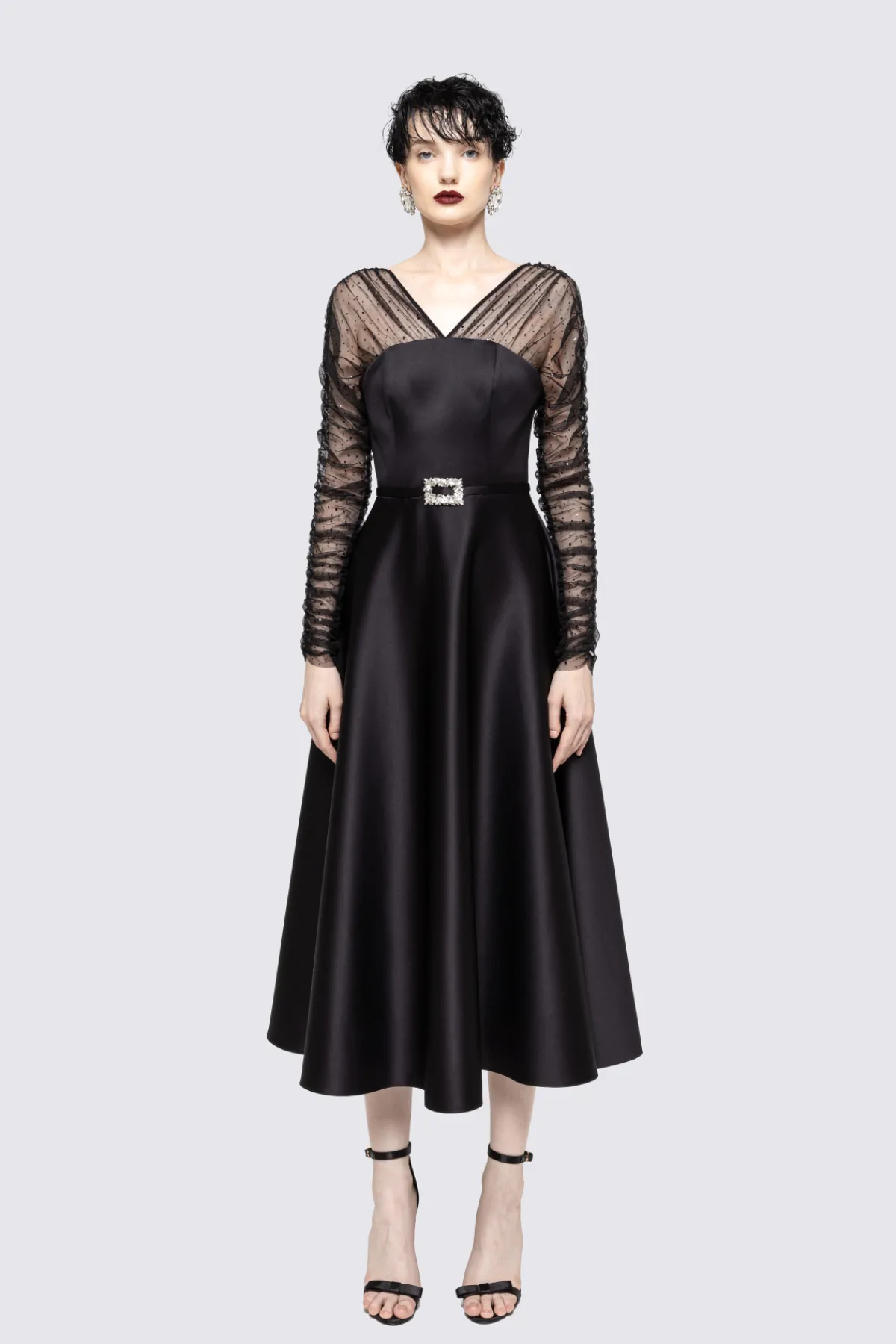 Cheap Tulle insert taffeta midi dress Dresses