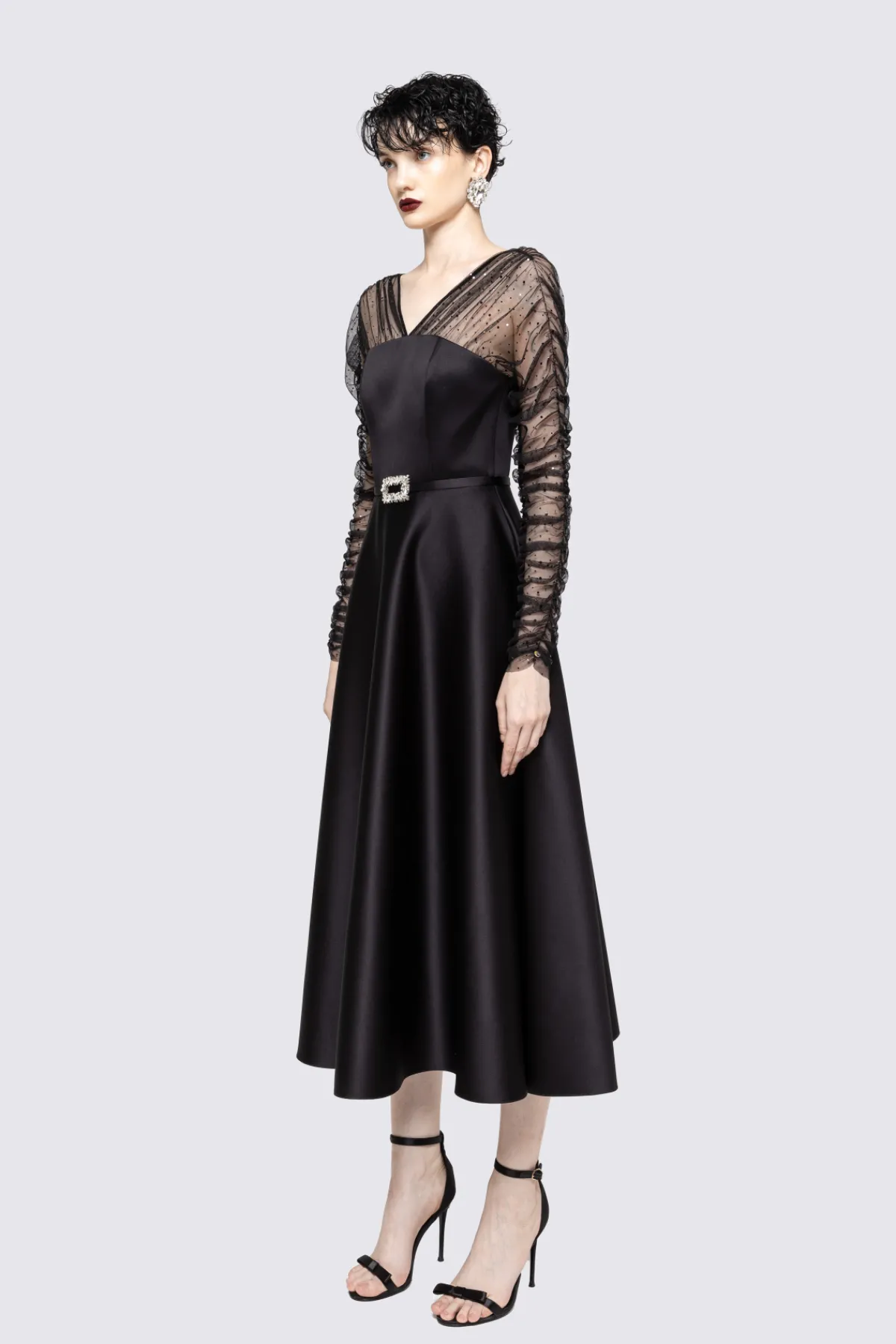 Cheap Tulle insert taffeta midi dress Dresses