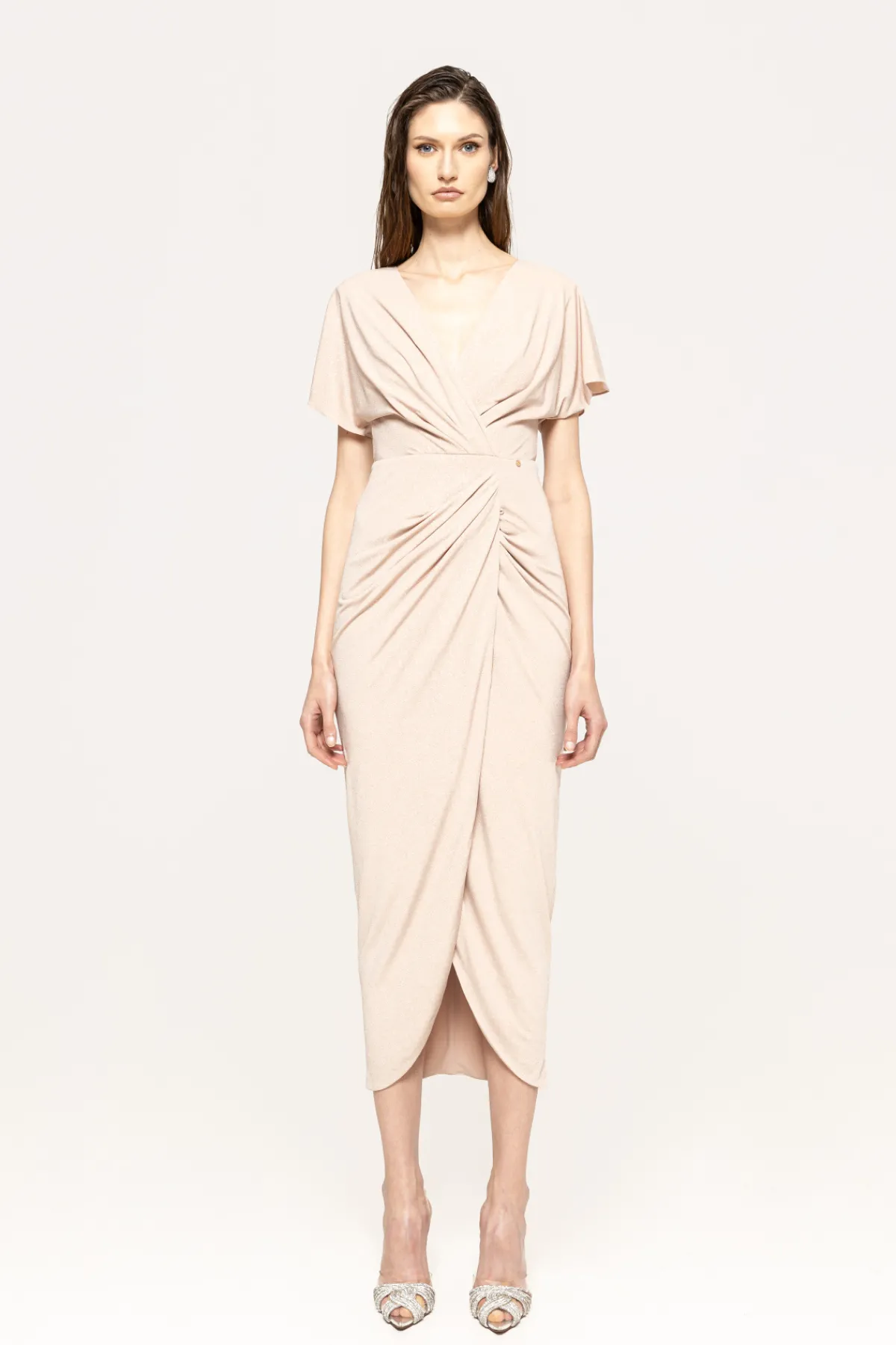 Cheap V-neck draped midi dress Dresses