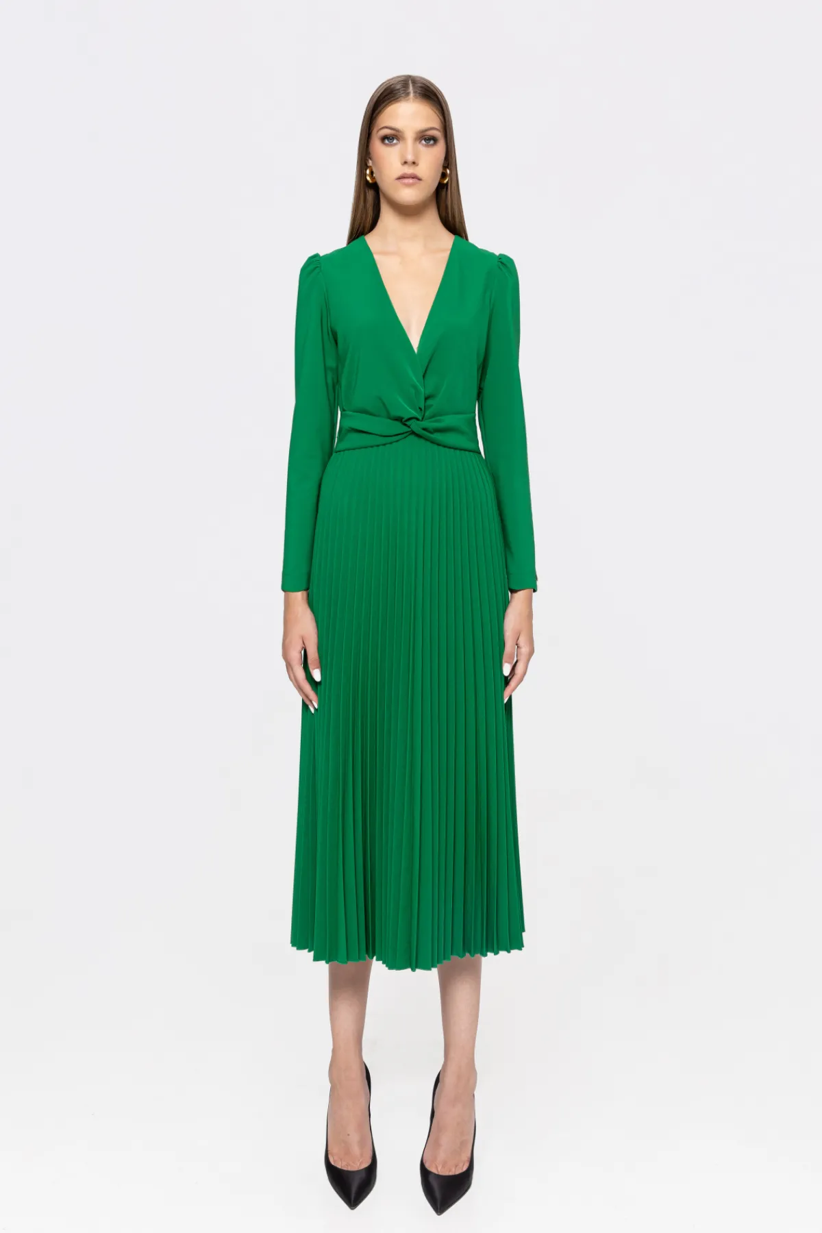 Clearance V-neck pleated midi dress Dresses