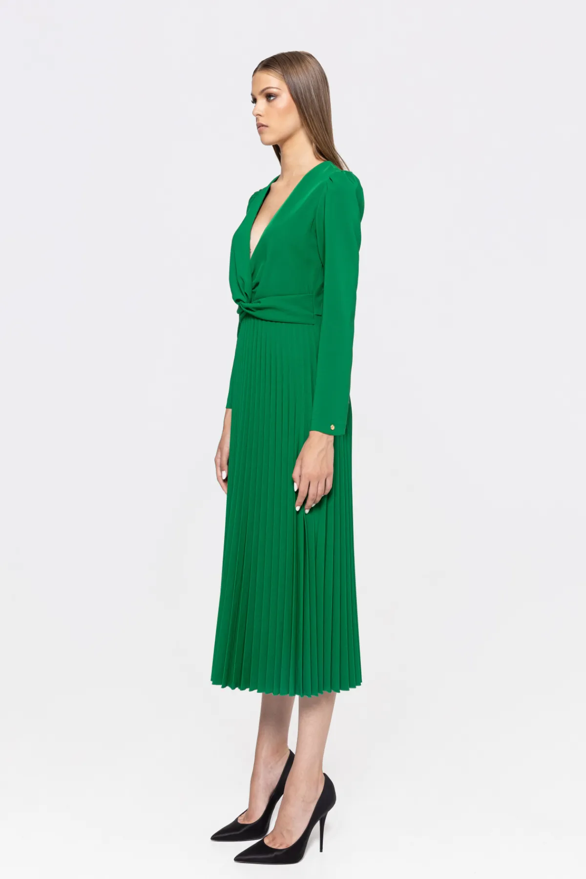 Clearance V-neck pleated midi dress Dresses