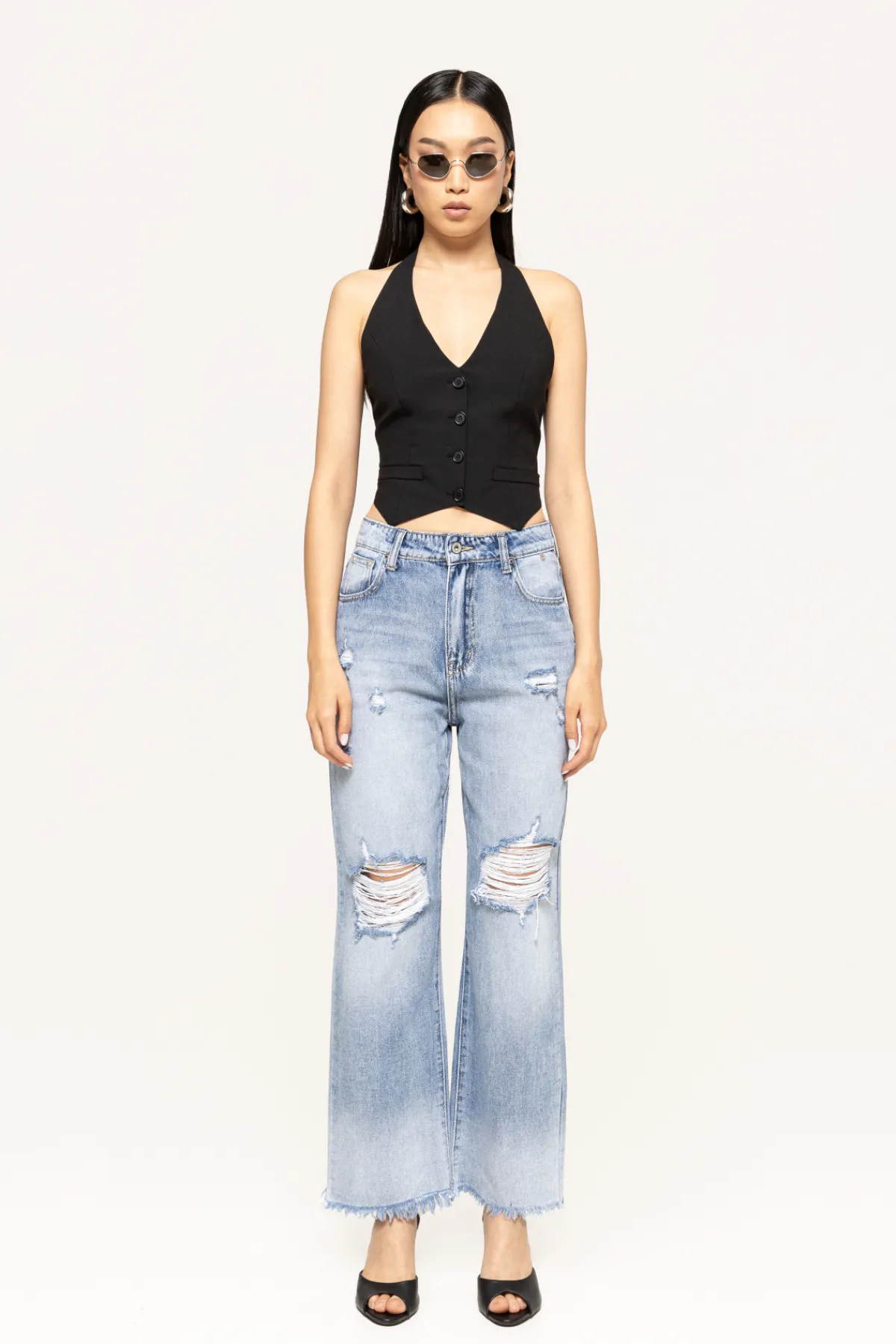 Flash Sale Wide-leg mid-rise ripped jeans Denim | Pants